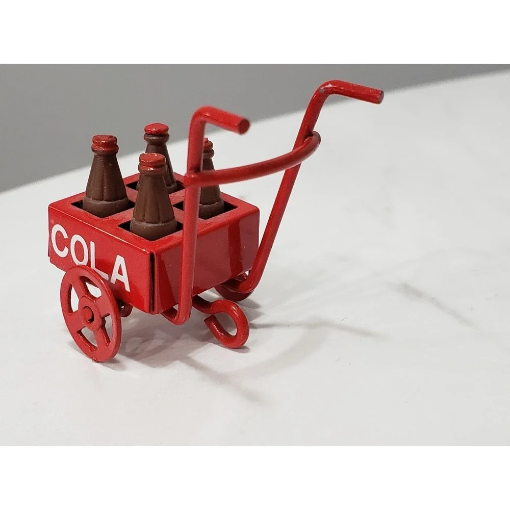 Vintage Miniature Metal Coca-Cola Handtruck Push Cart soda vendor dollhouse